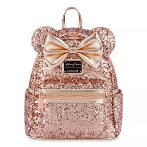 NWT Disney Loungefly Minnie Mouse Sequin Mini Backpack rose gold ears new